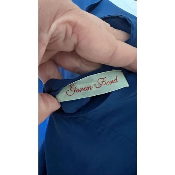 GEREN FORD BLUE SLEEVELESS SCOOP NECK BLOUSE BACK TIE SIZE L SILK - Picture 7 of 10